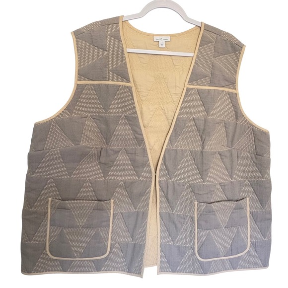 Pure Jill Jackets & Blazers - Pure Jill Elements Quilted Vest 3X Gray Triangle Cotton Linen Boho Cottagecore